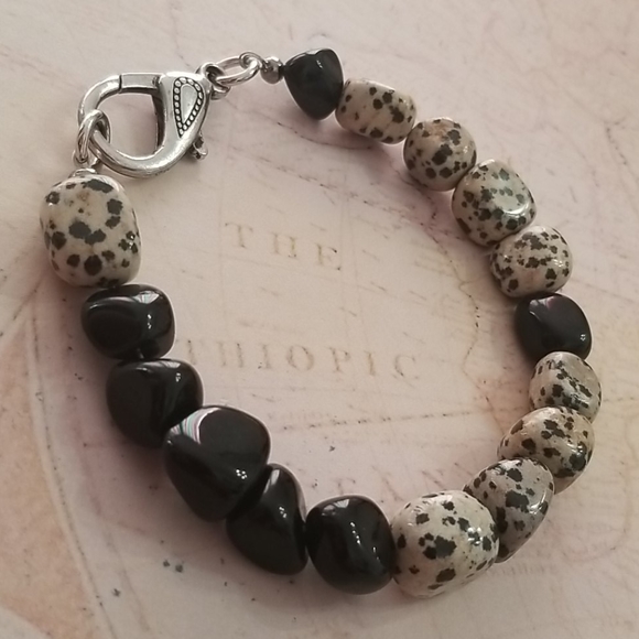 Dalmatian Jasper, Black Obsidian bracelet - Picture 4 of 8